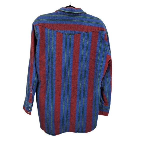 Vintage Western Striped Pearl Snap Flannel Shirt XL Outdoor Rugged Cabin Core - Picture 2 of 11
